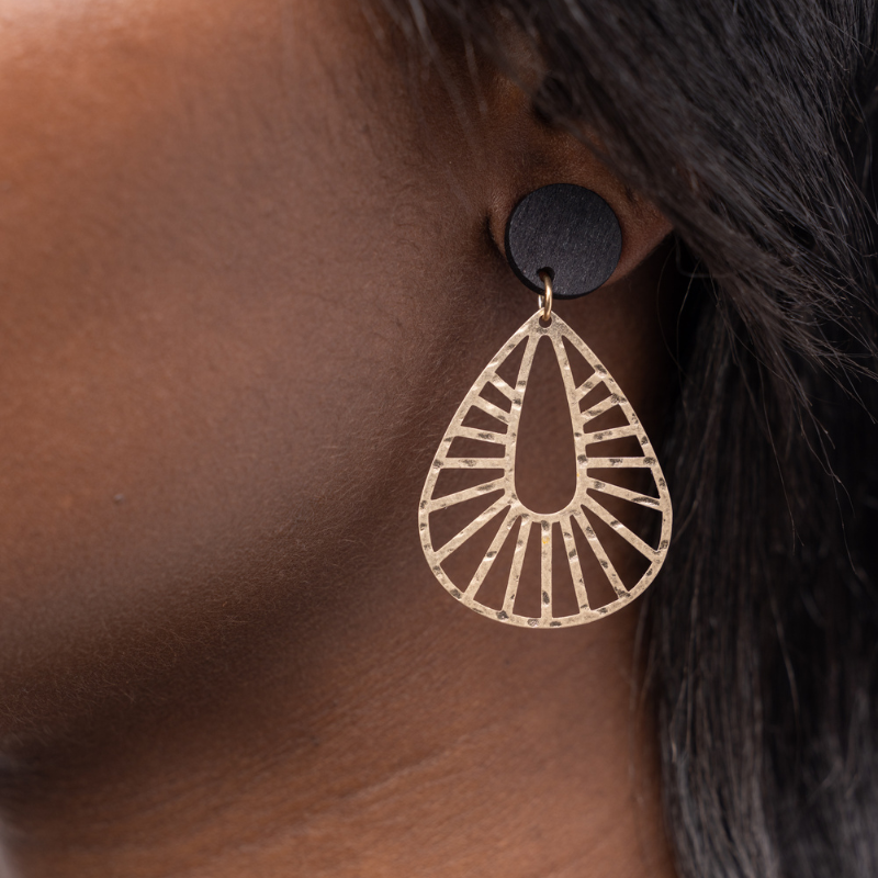 Sunburst Teardrop Gold Earrings in Black