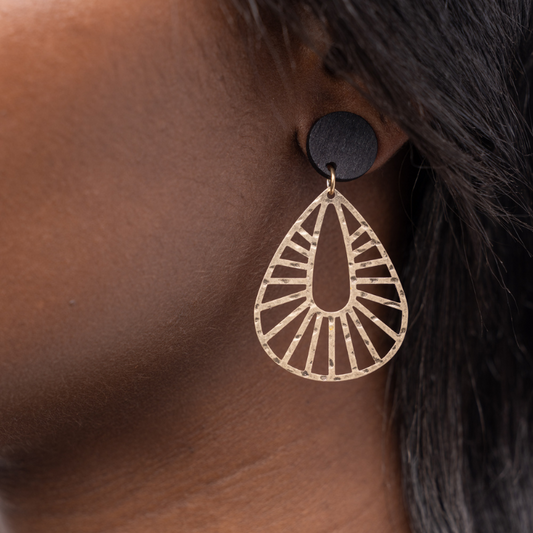 Sunburst Teardrop Gold Earrings in Black