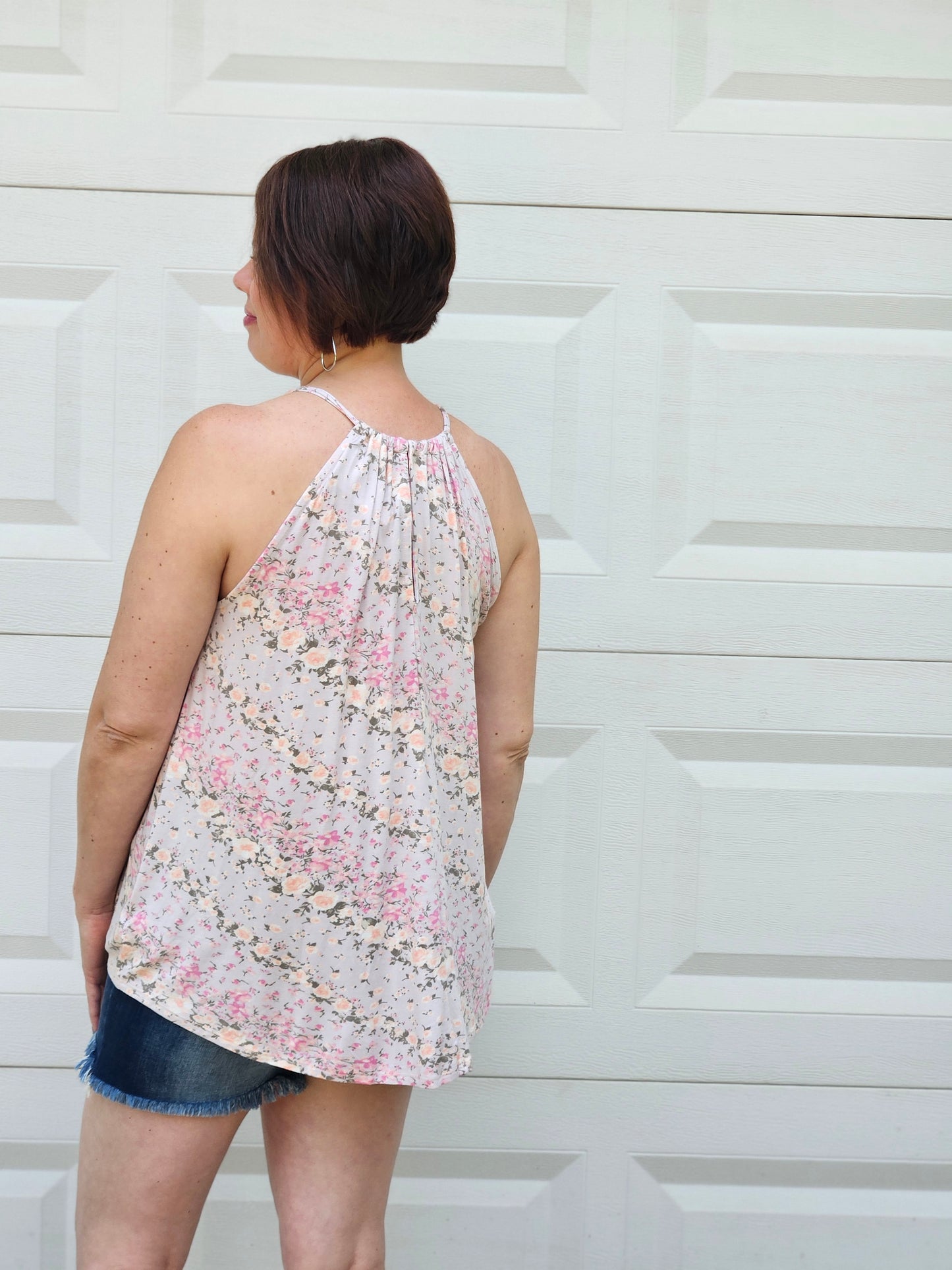 Floral Halter Tank Top in Blush