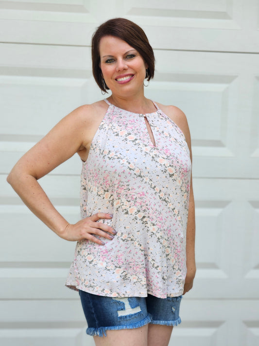 Floral Halter Tank Top in Blush