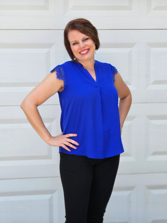 Mini Lace Cap Sleeve Top in Royal Blue