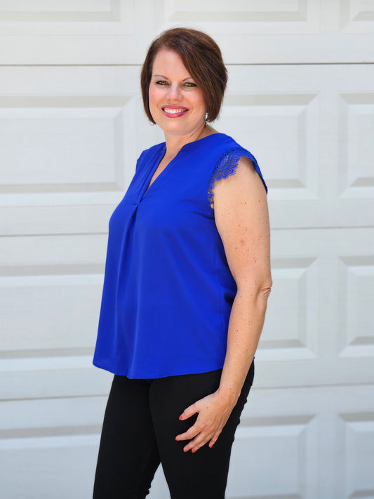 Mini Lace Cap Sleeve Top in Royal Blue