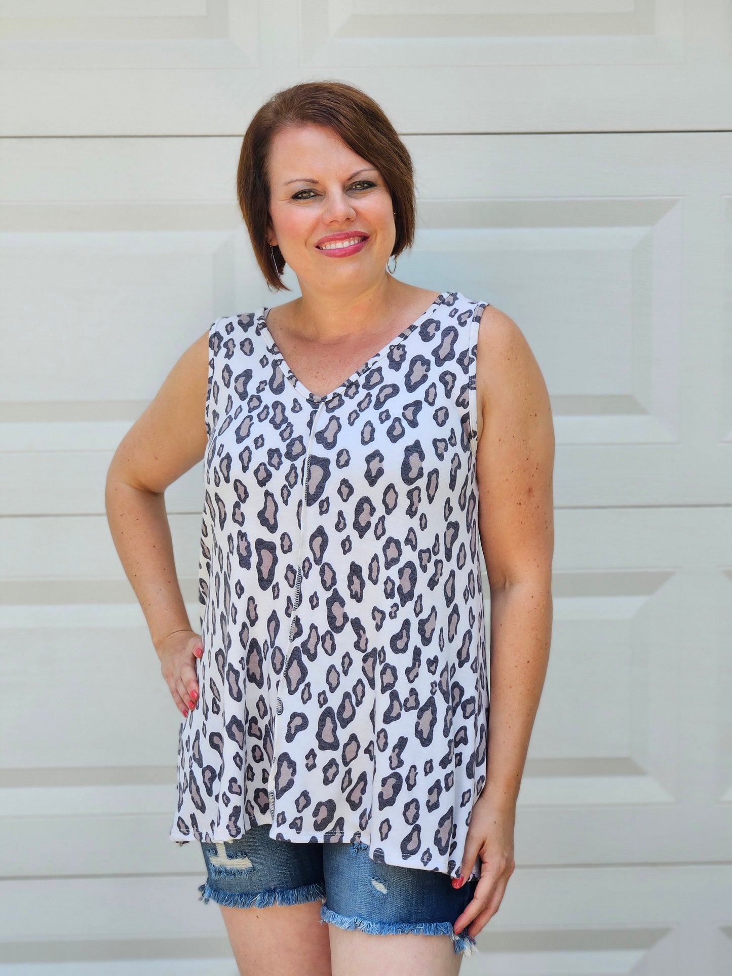 Animal Print Sleeveless Top in Ivory