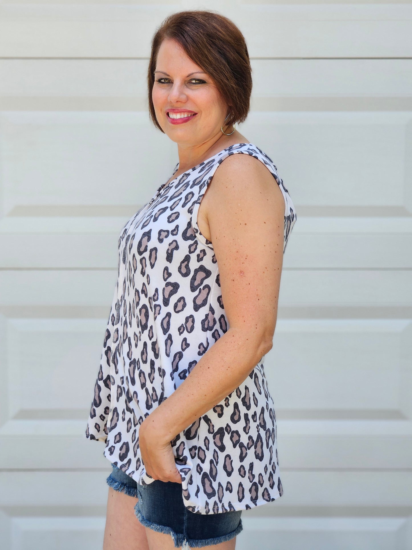 Animal Print Sleeveless Top in Ivory