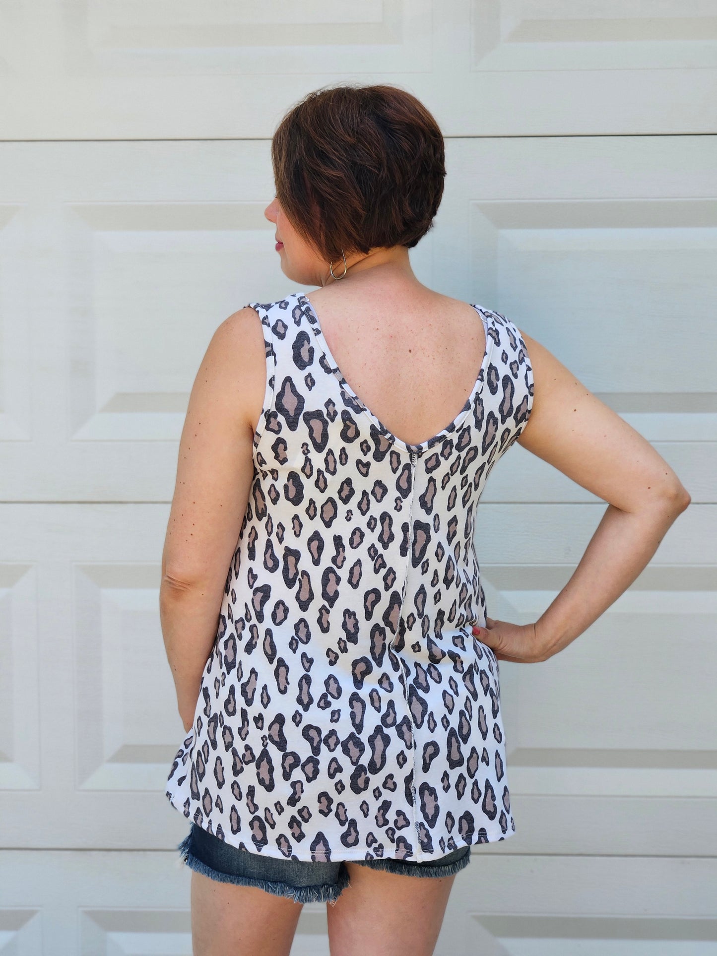 Animal Print Sleeveless Top in Ivory