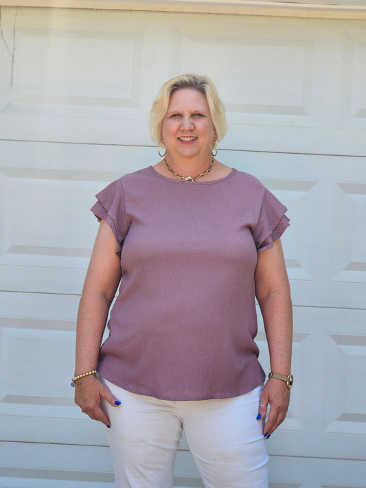 Crinkled Double Ruffle Sleeve Top in Lilac