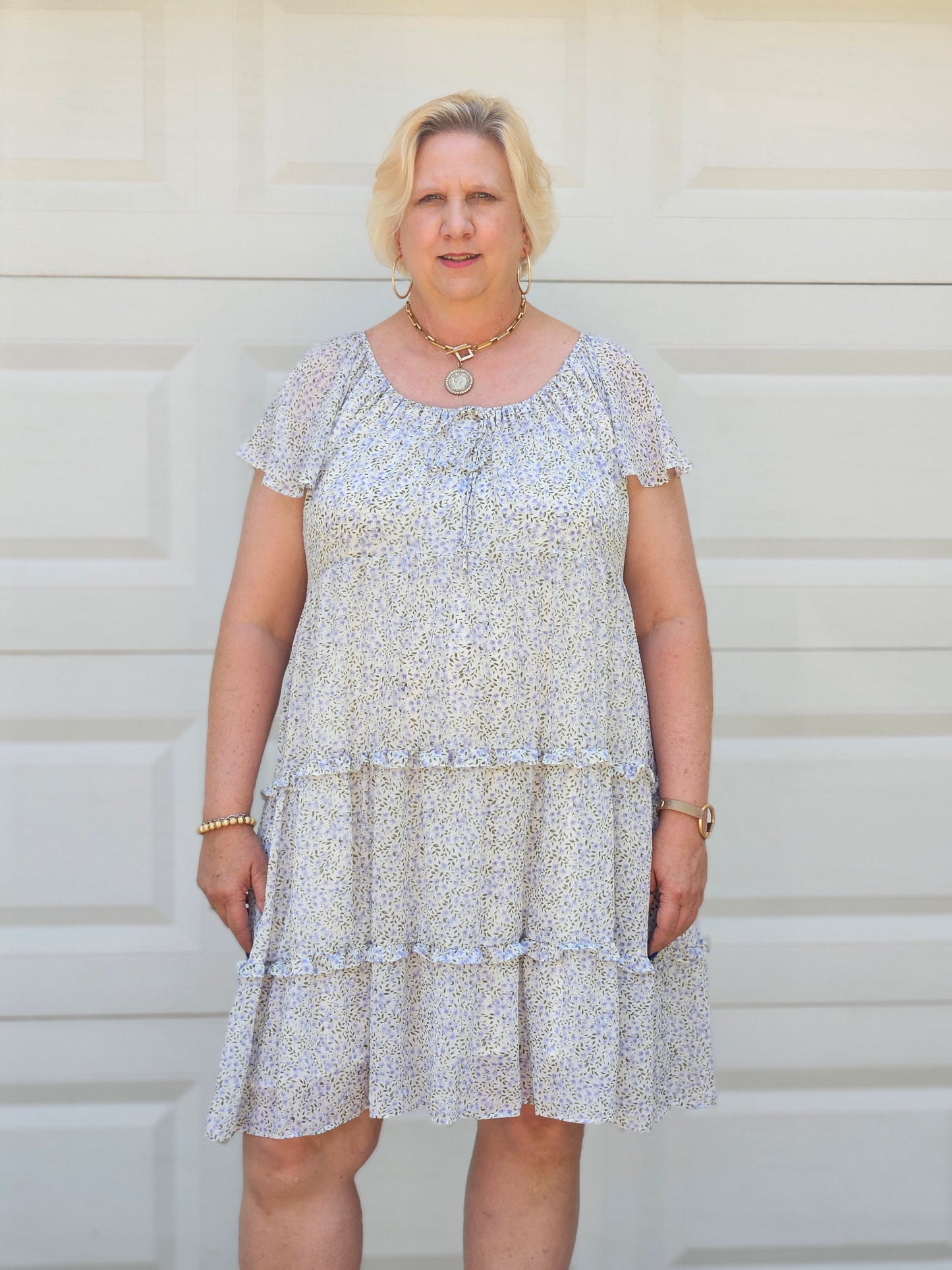 Floral Tiered Midi Dress in Lavender