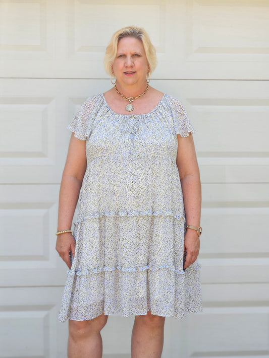 Floral Tiered Midi Dress in Lavender