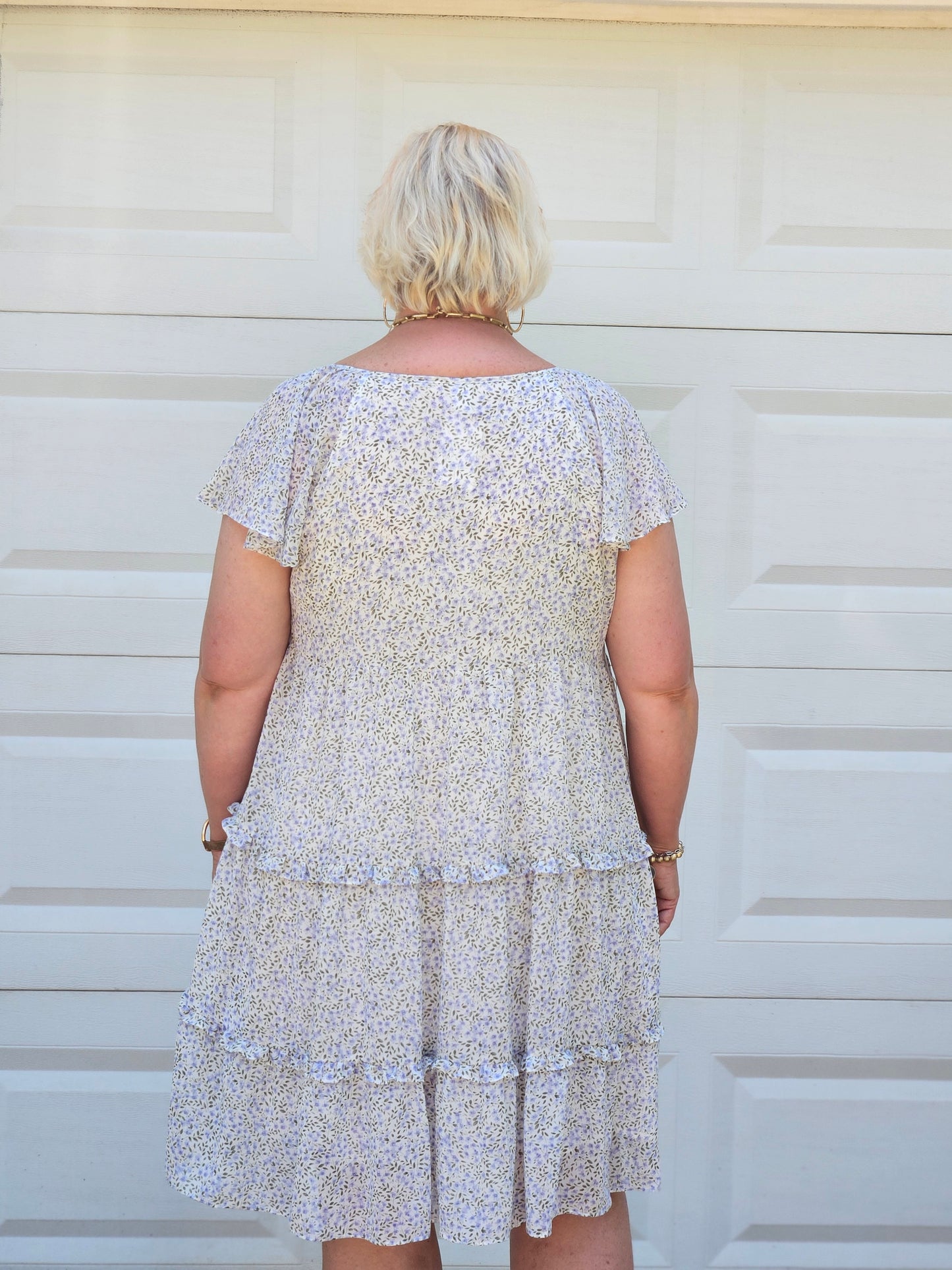 Floral Tiered Midi Dress in Lavender