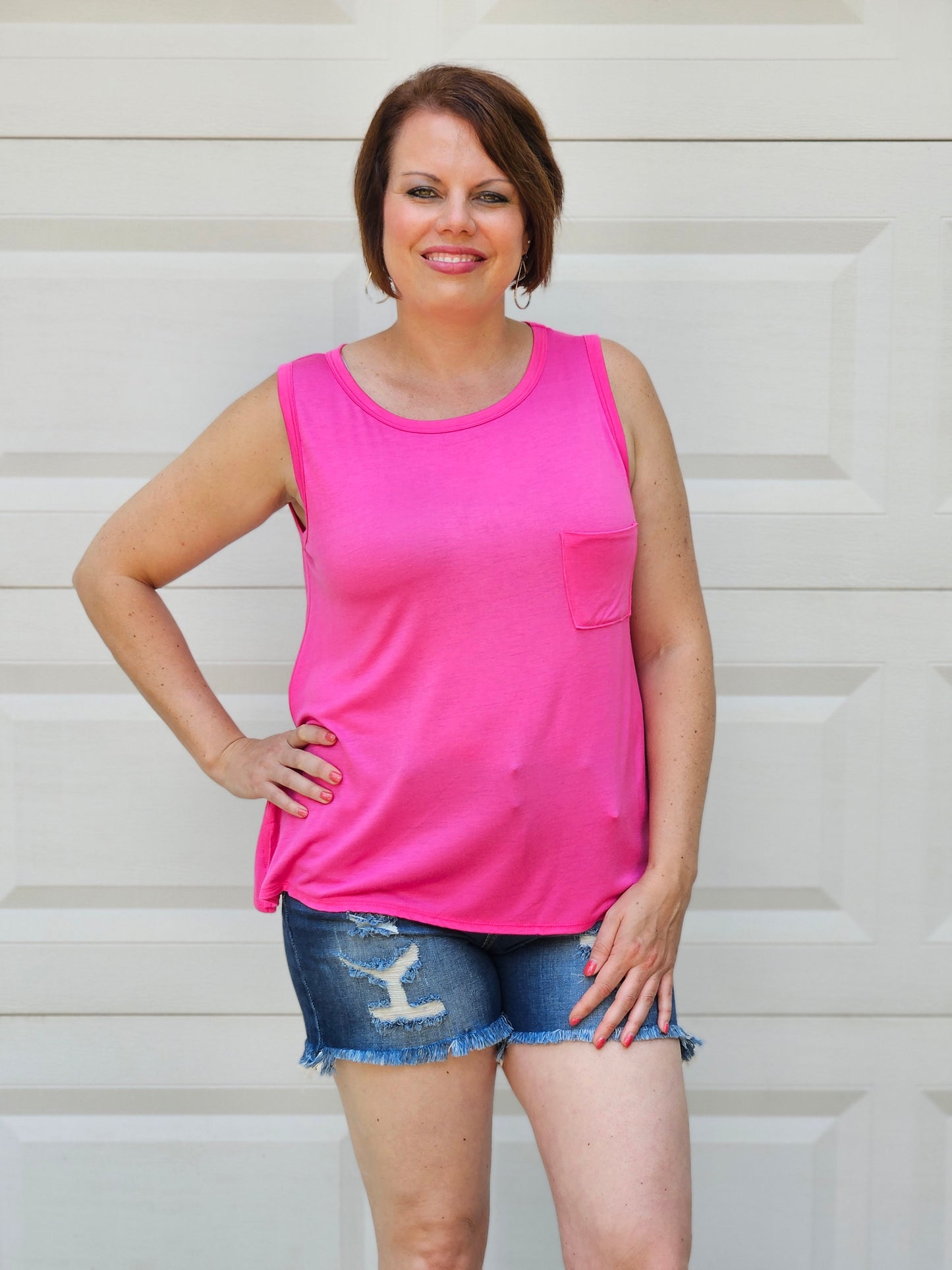 Basic Sleeveless Active Tank in Hot Pink