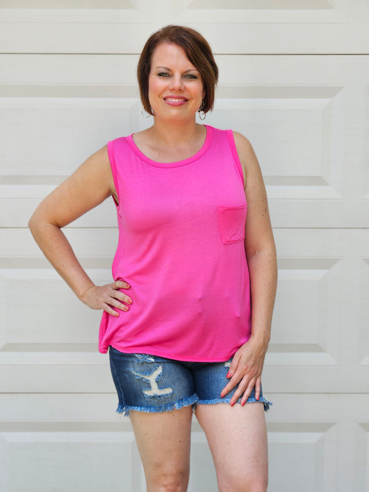 Basic Sleeveless Active Tank in Hot Pink