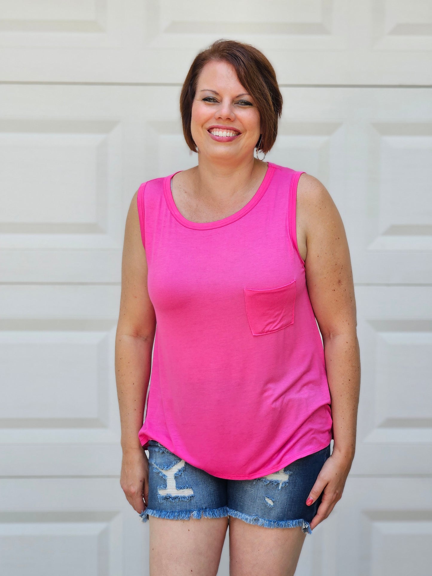 Basic Sleeveless Active Tank in Hot Pink