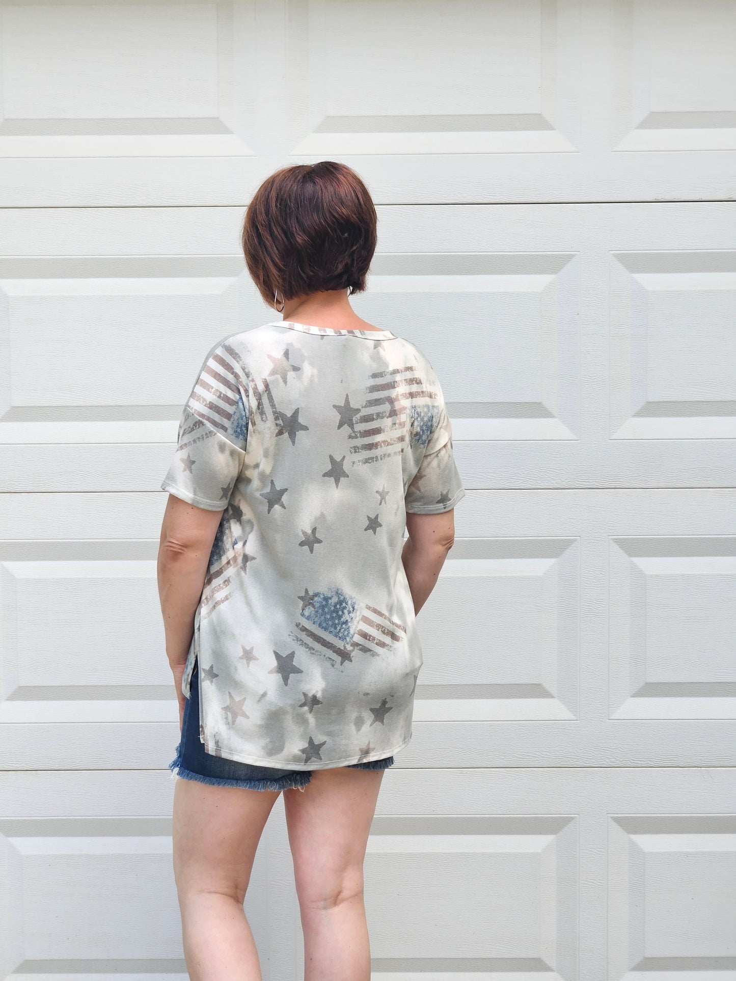 American Flag Striped Print Top in Olive
