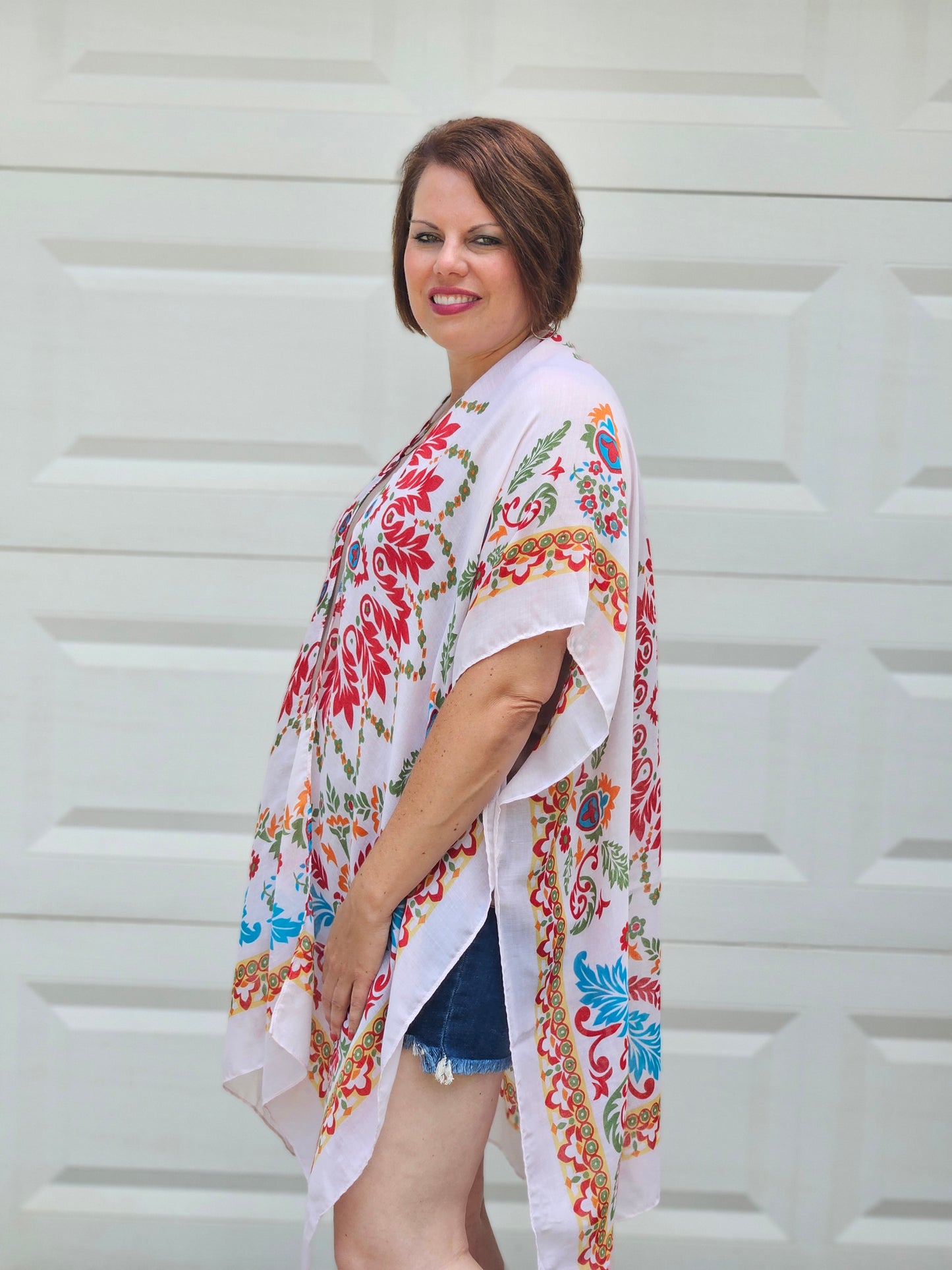Bohemian Print Kimono in Beige Coral