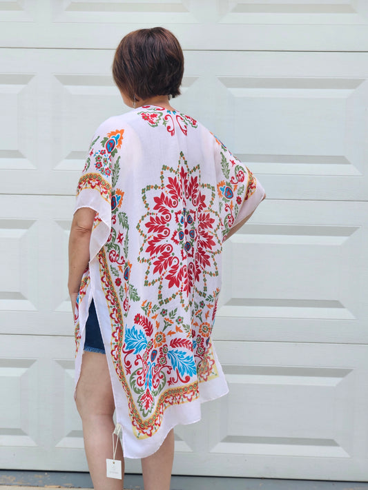 Bohemian Print Kimono in Beige Coral