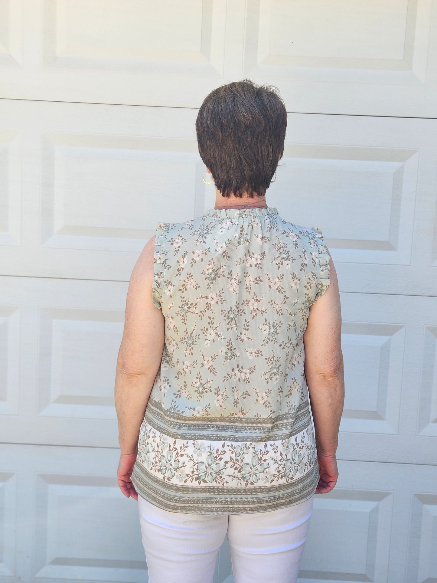 Floral Border Print Top in Mint