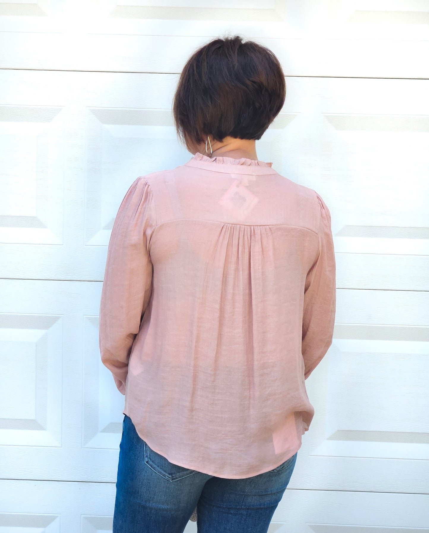 Button Up Split Neck Top in Mauve