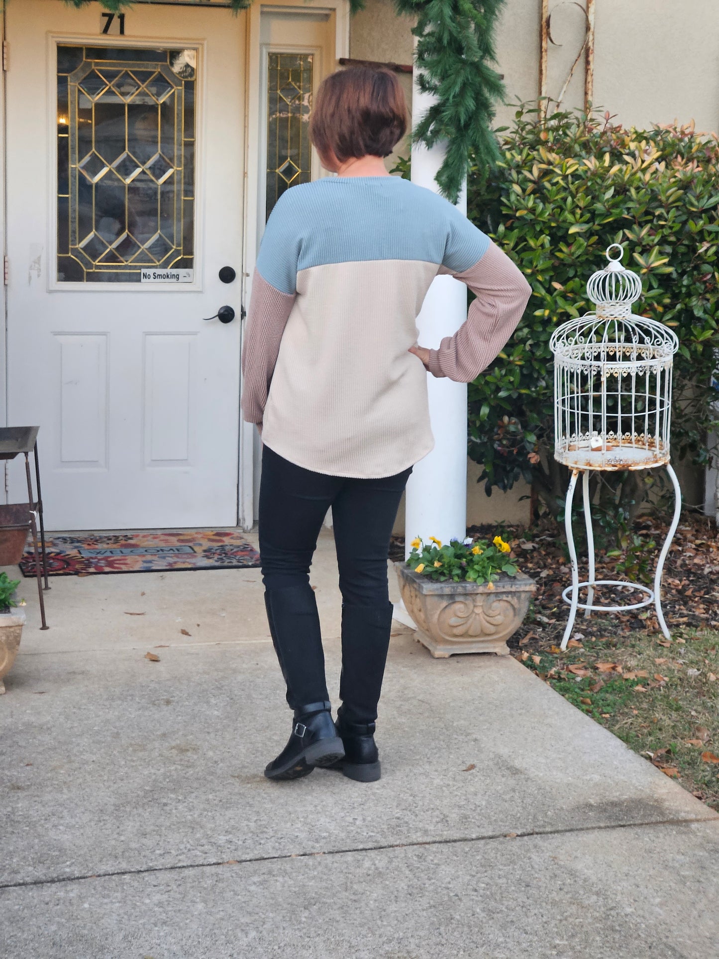 Color Block Top in Moss / Oatmeal / Mocha