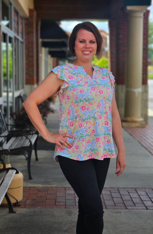 Flutter Sleeve Leopard Print Top in Ivory