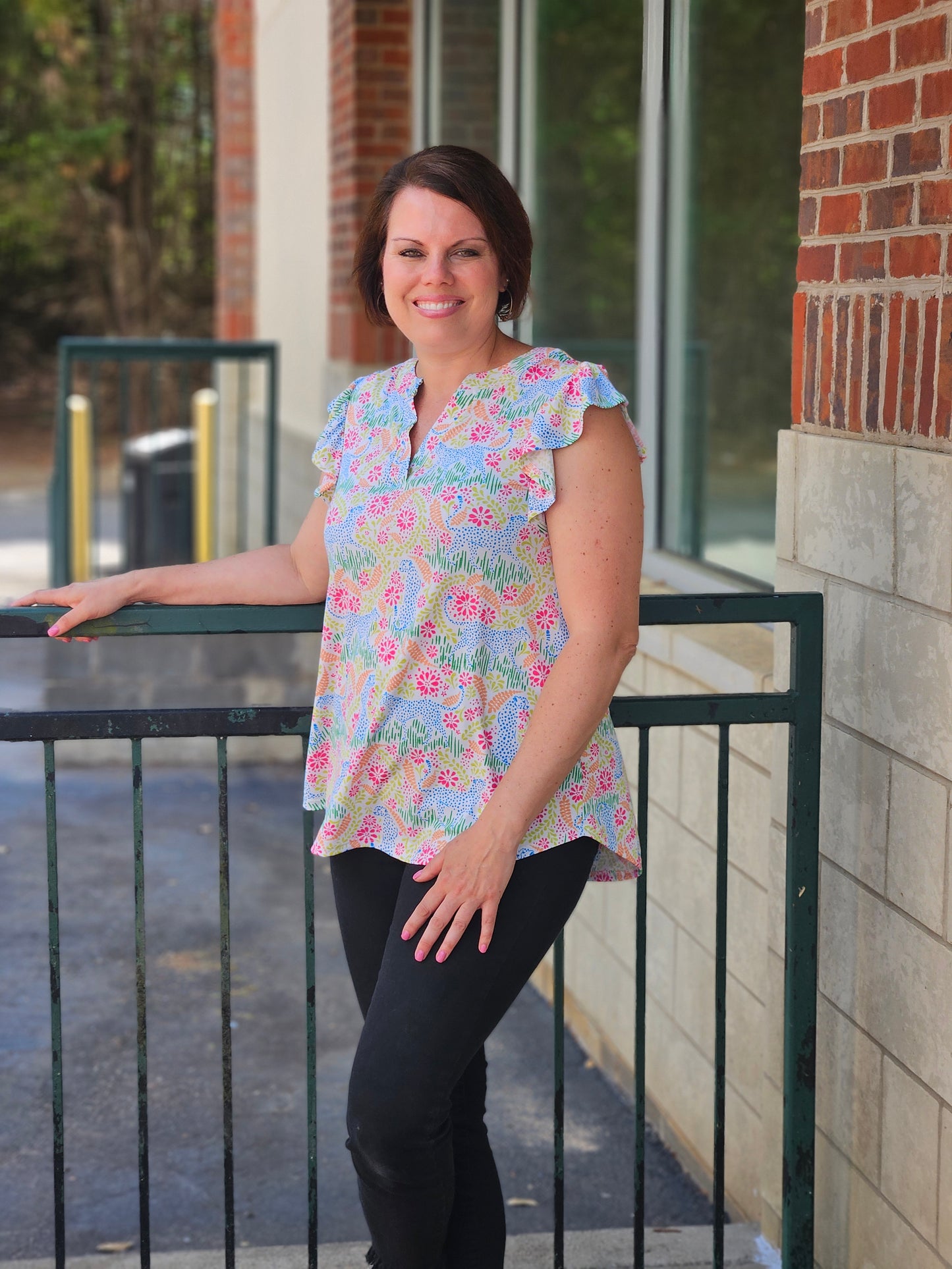 Flutter Sleeve Leopard Print Top in Ivory