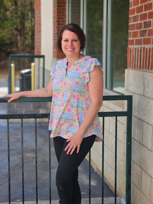 Flutter Sleeve Leopard Print Top in Ivory