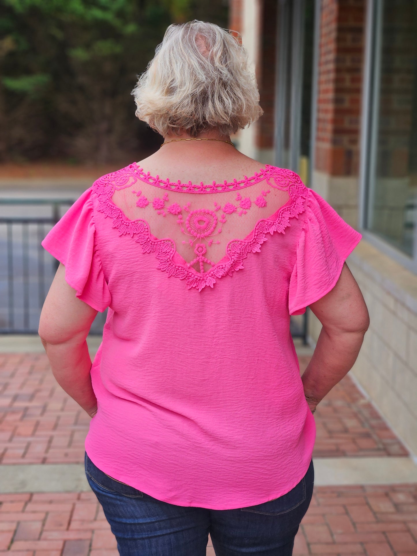 V-Neck Ruffle Sleeved Top in Fuchsia