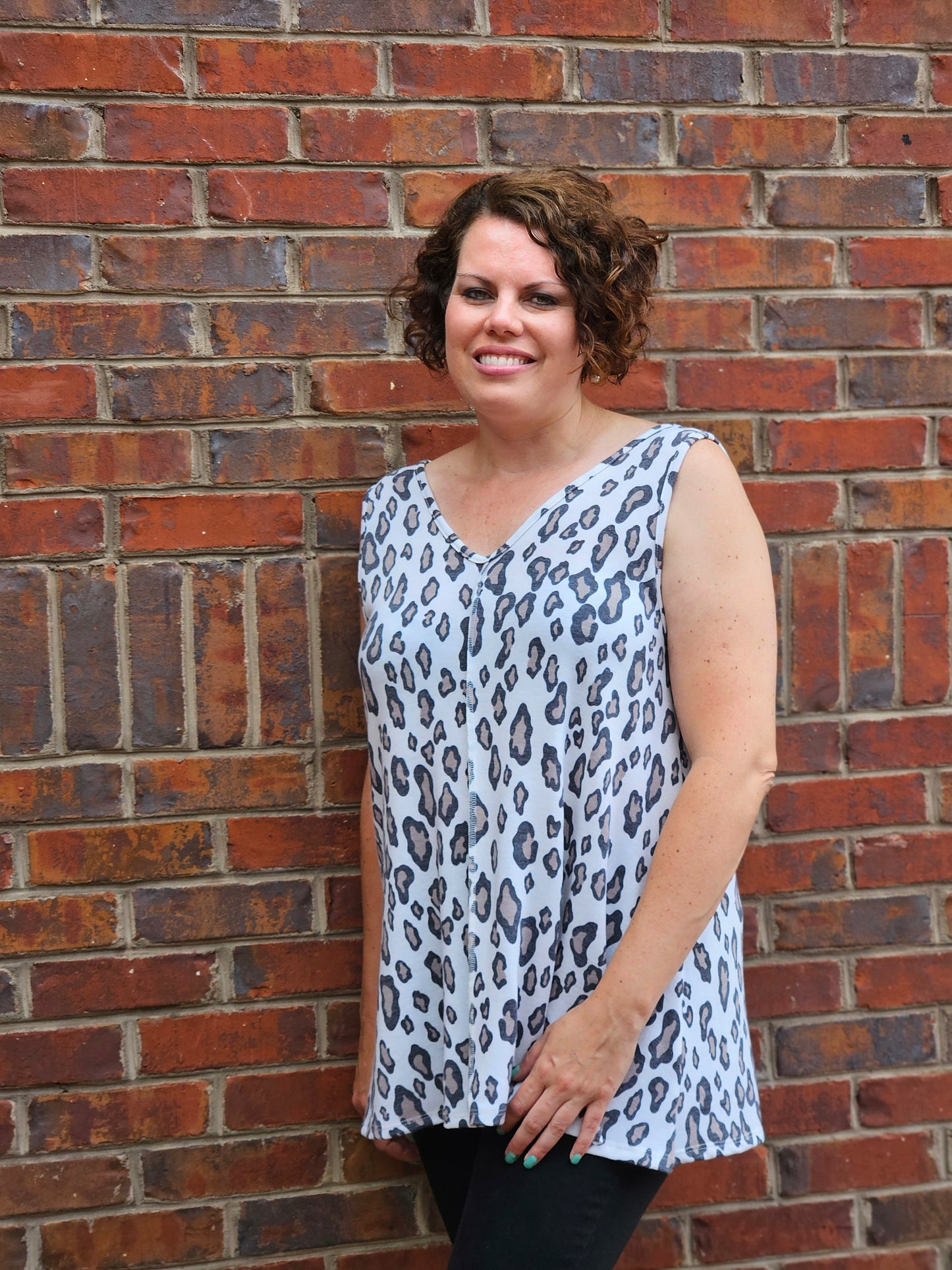 Animal Print Sleeveless Top in Ivory