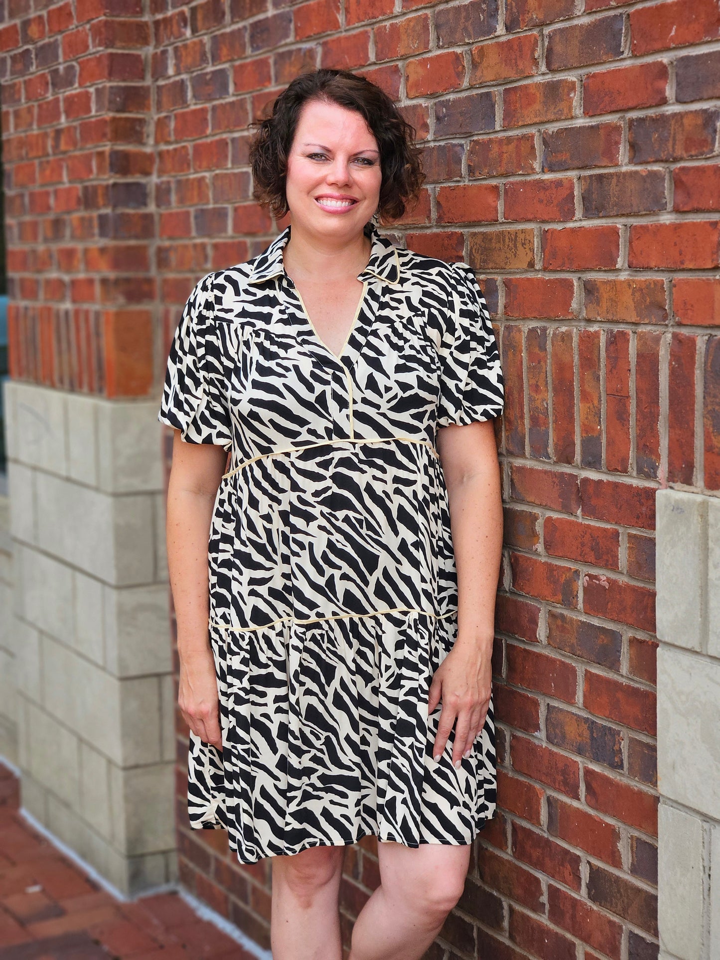 Animal Print Tiered Dress in Black