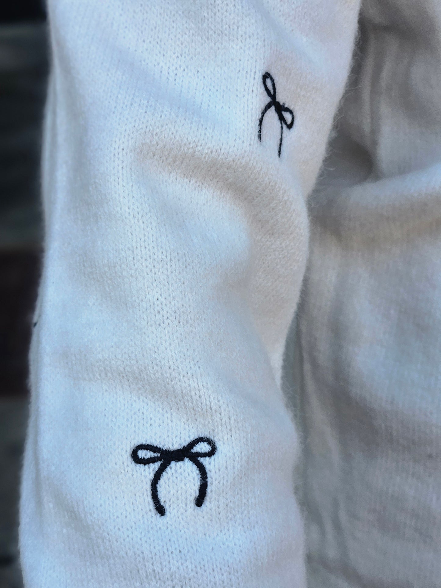 Tiny Bow Embroidered Sweater Top in Off White