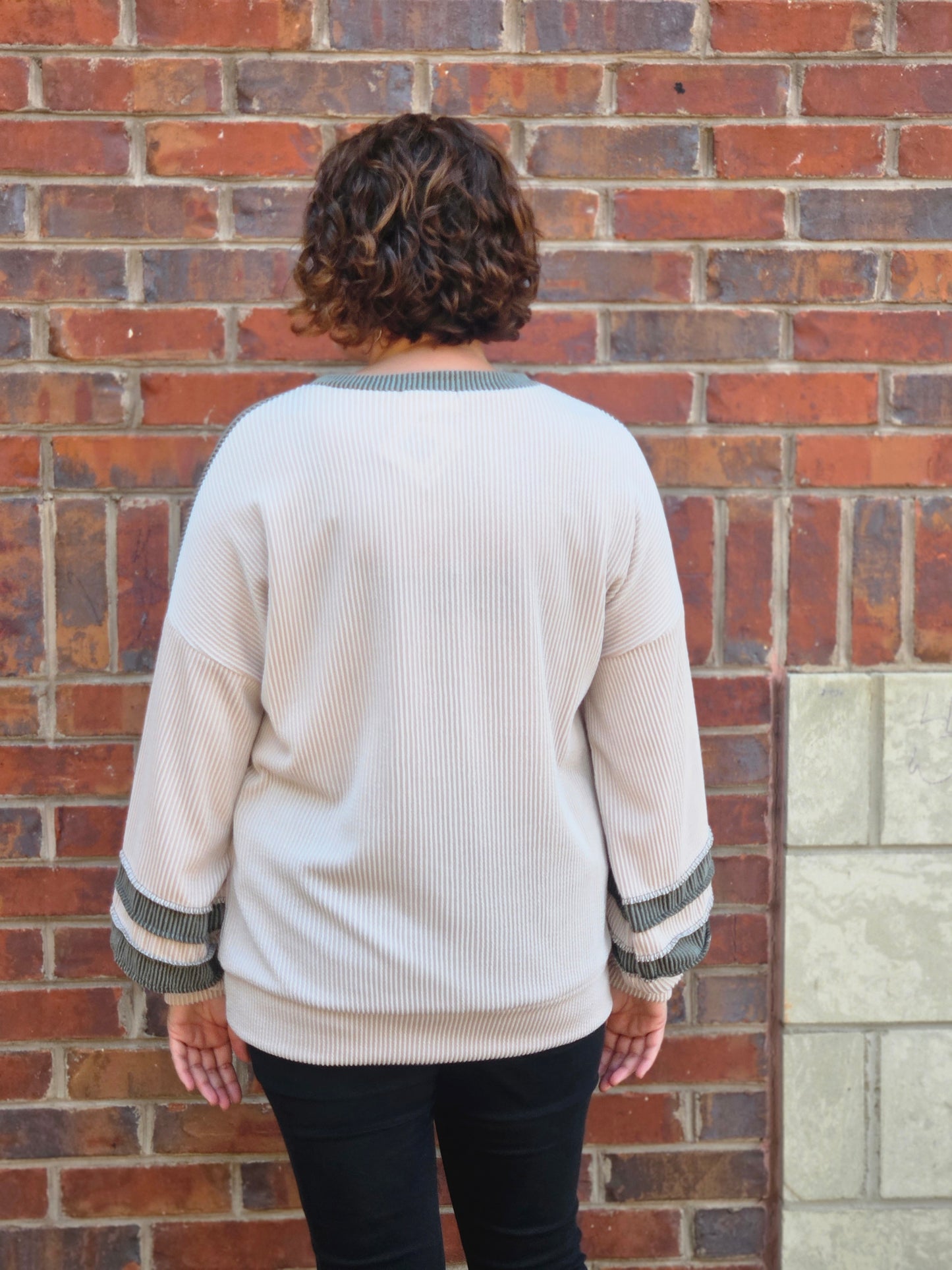 Ribbed Color Block Top in Olive