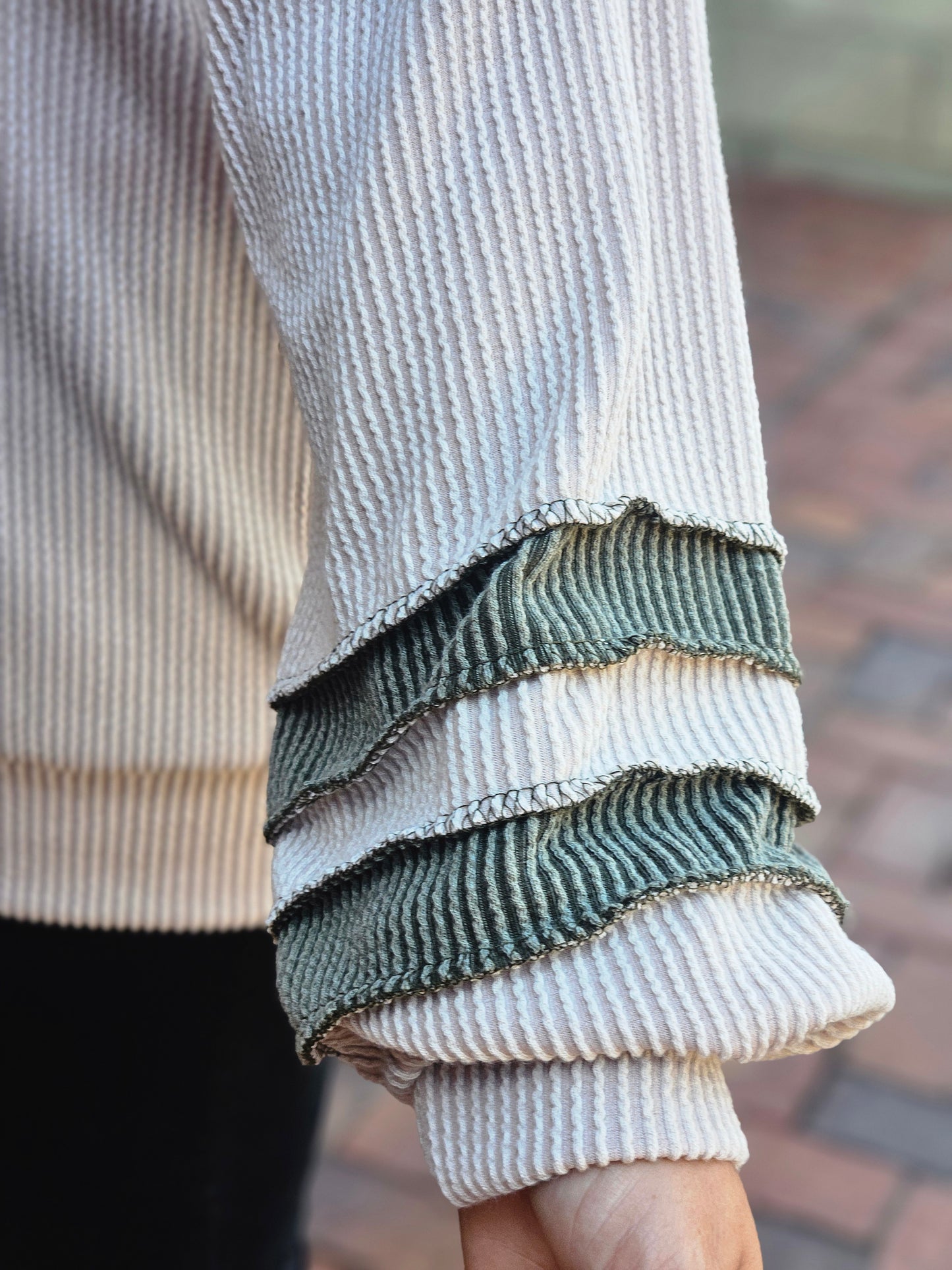Ribbed Color Block Top in Olive