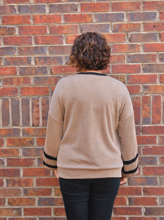 Ribbed Color Block Top in Mocha
