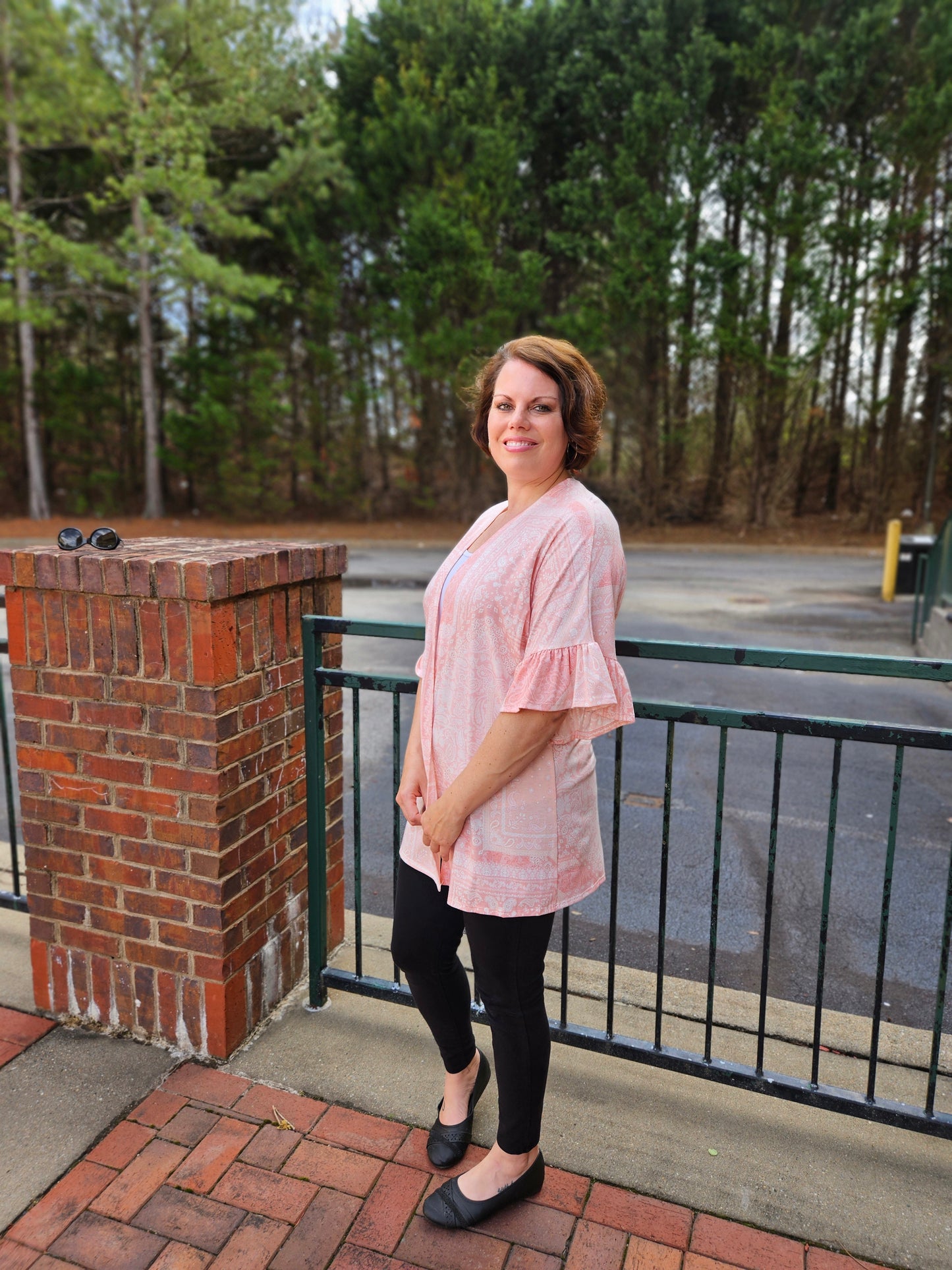 Boho Print Open Cardigan in Baby Pink