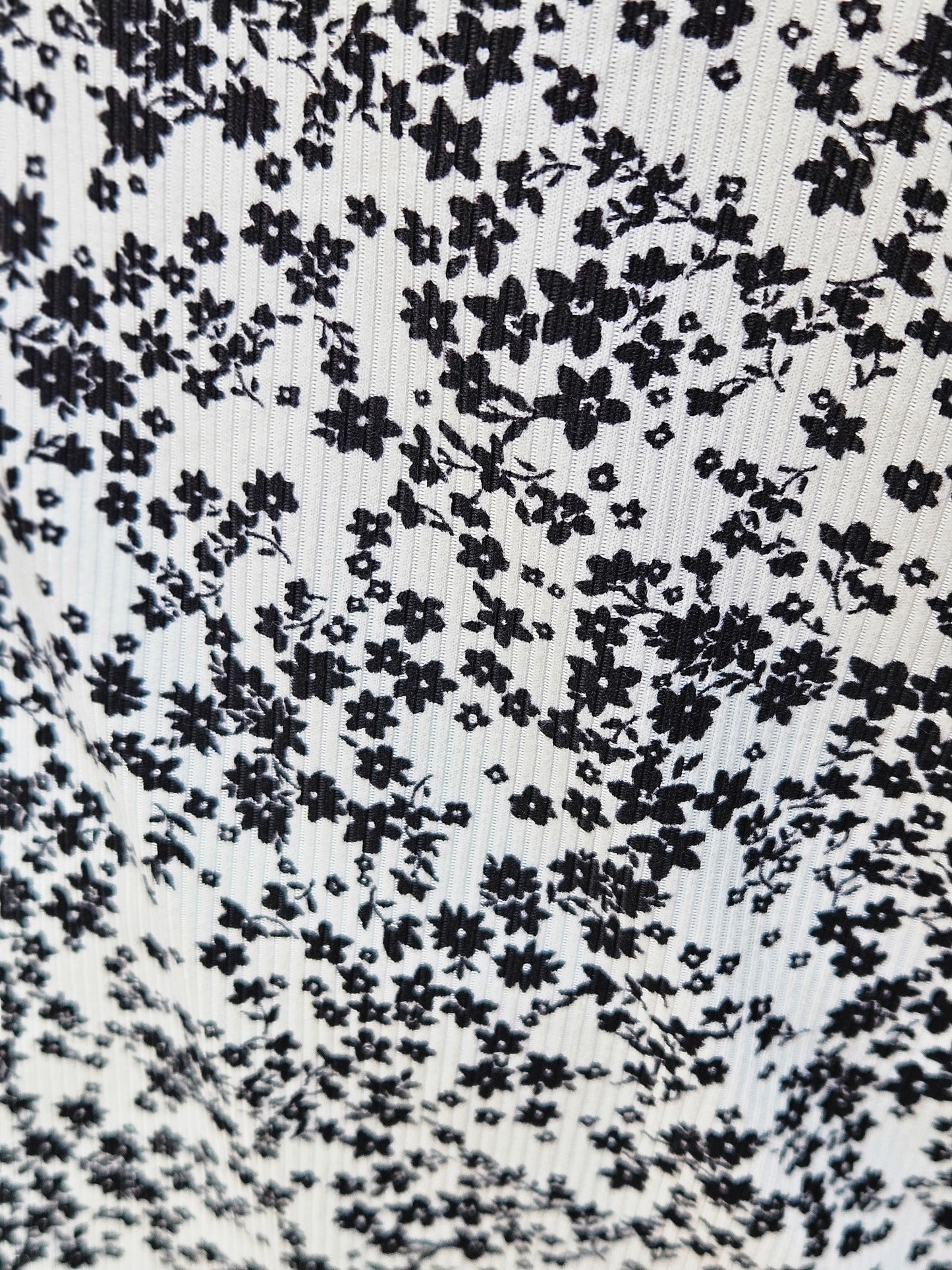 Floral Print Ribbed Top in Black