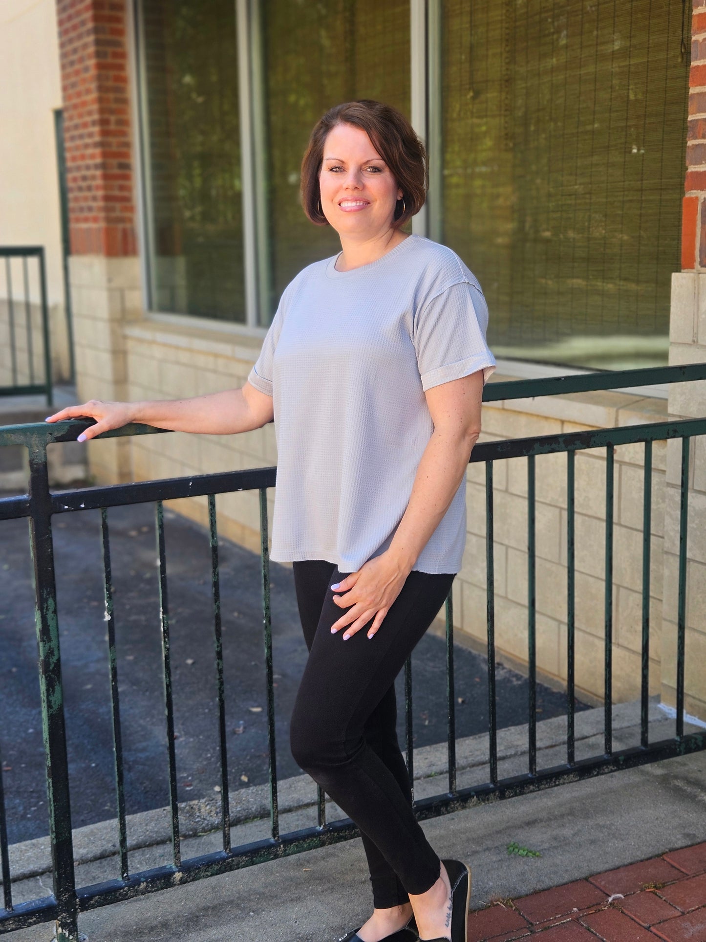 Lightweight Thermal Dolman Sleeved Top in Pearl Grey