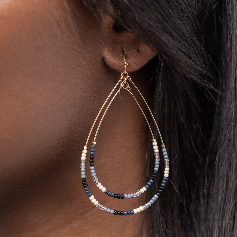 Double Teardrop Earrings in Black and Tan