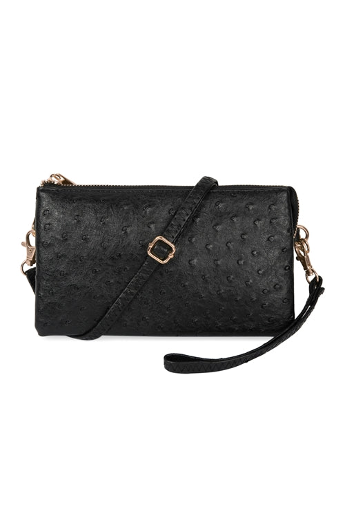 Alligator Style Crossbody and Wristlet Bag in Black