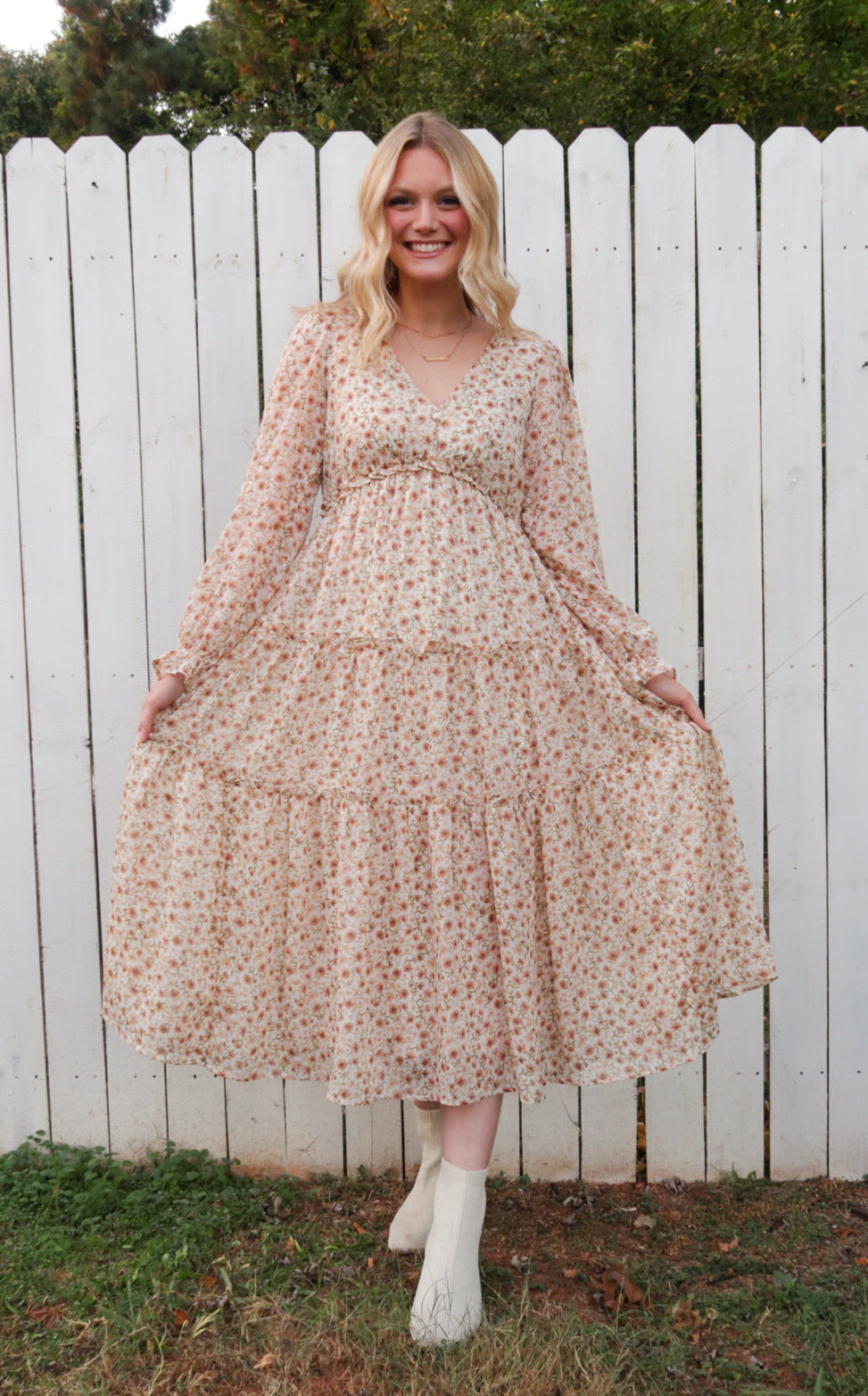 Floral Surplice Maxi Dress in Ivory