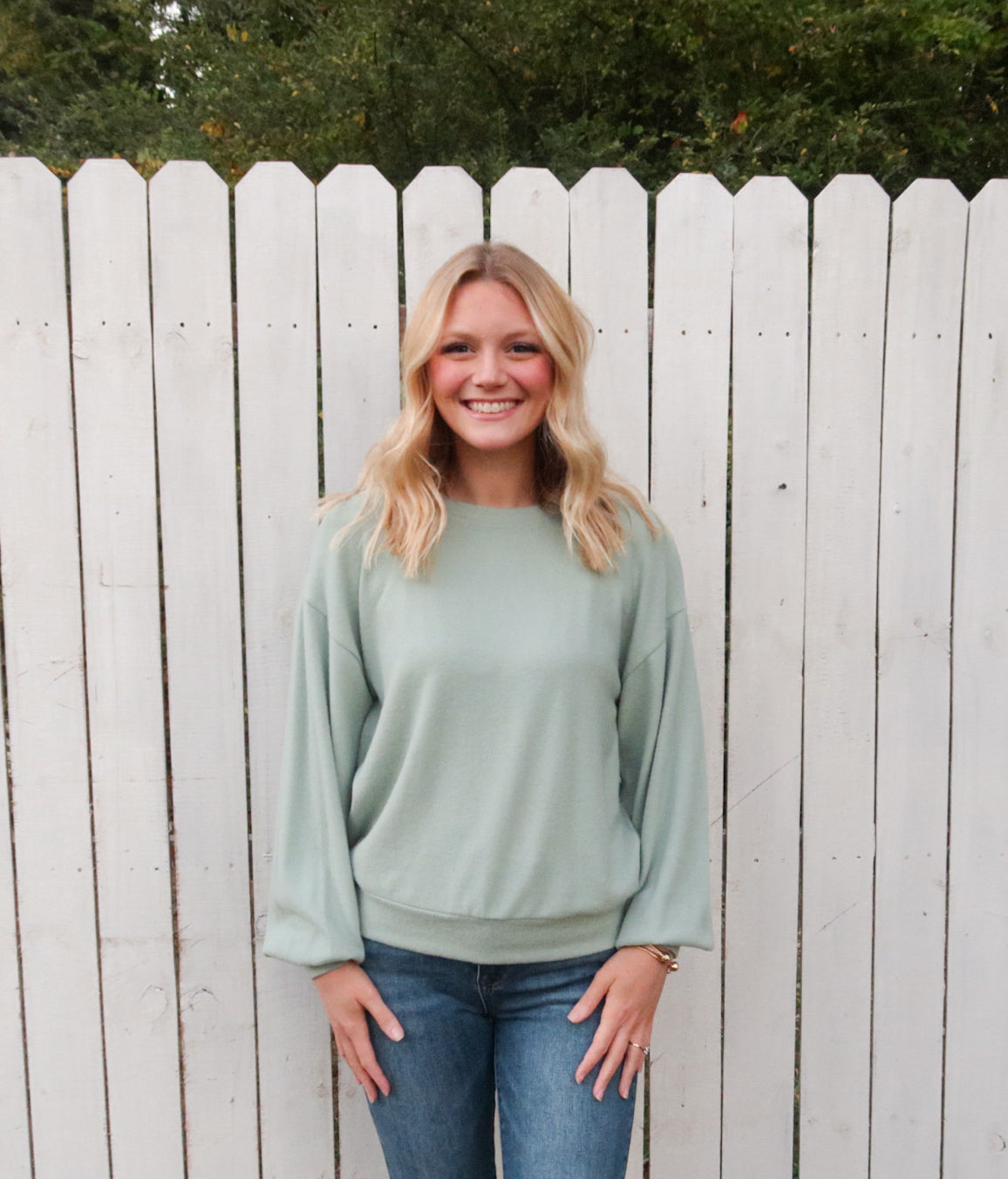 Balloon Sleeve Top in Iceberg Green