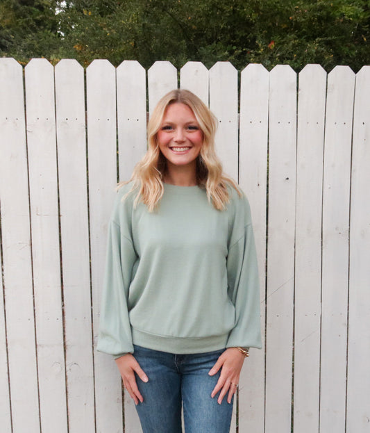 Balloon Sleeve Top in Iceberg Green