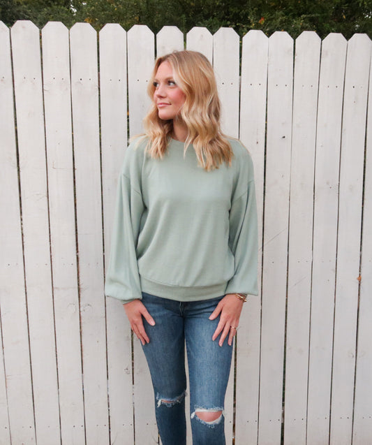 Balloon Sleeve Top in Iceberg Green