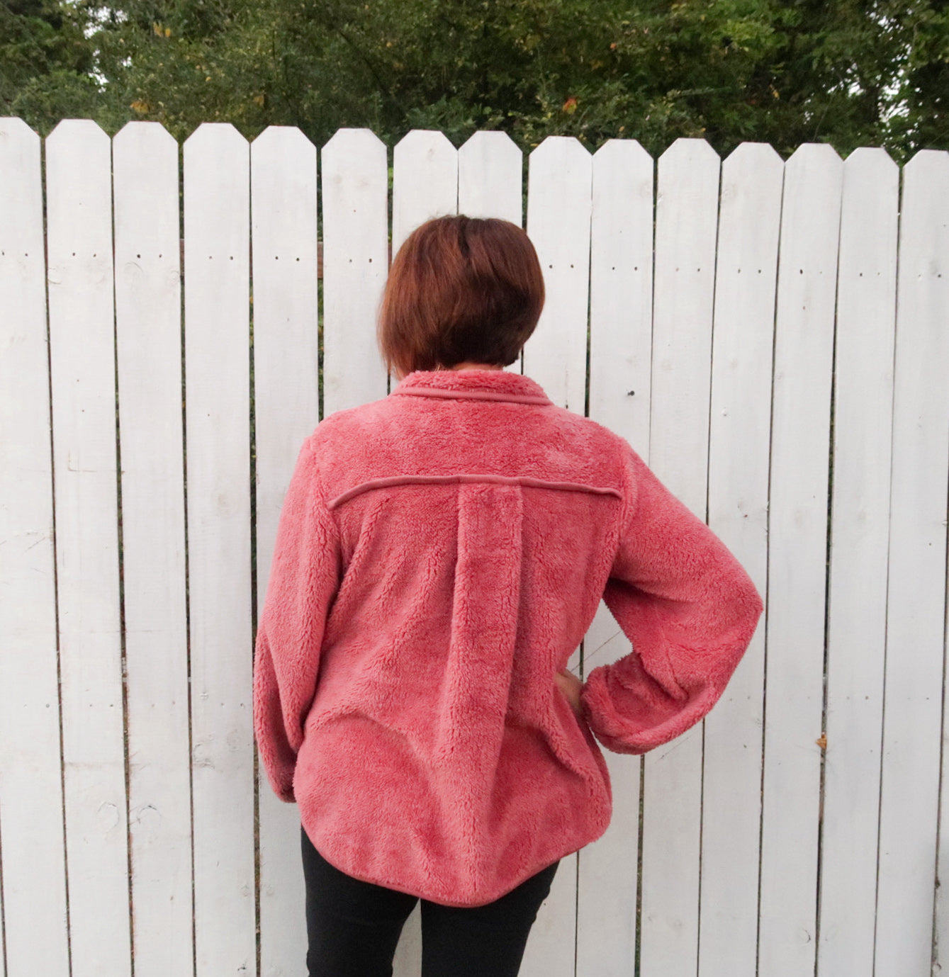 Faux Fur Long Sleeve Front Half Zip Up Top in Mauve