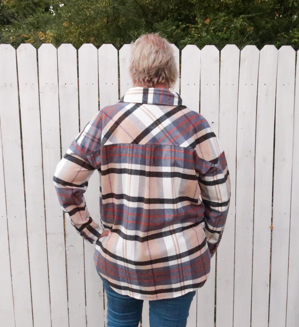 Plaid Button Up Long Sleeve Top in Ivory
