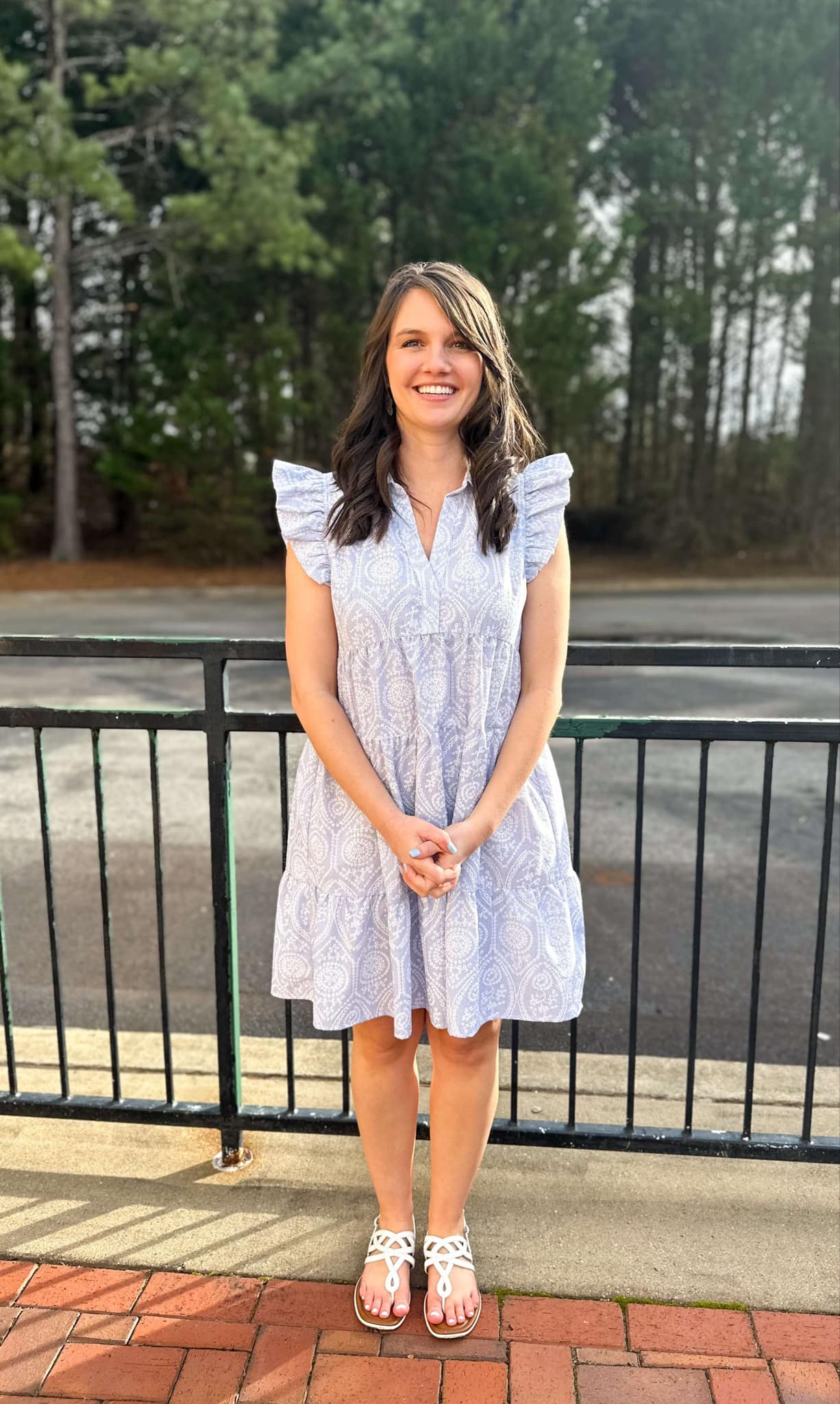 Collared V-Neck Tiered Mini Dress in Blue