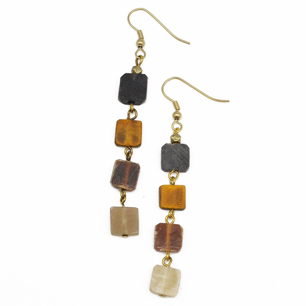 Square Shape Dangle Earrings in Multi-Colored