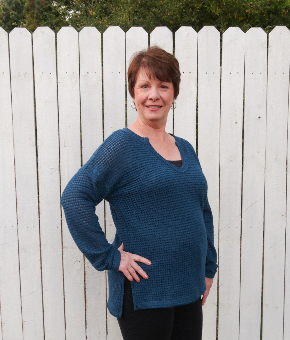 Wide Notch Relax Fit Top in Deep Teal