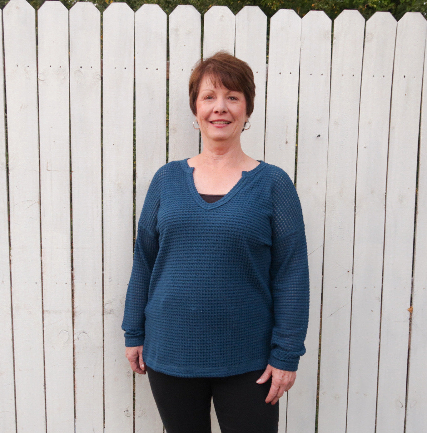 Wide Notch Relax Fit Top in Deep Teal