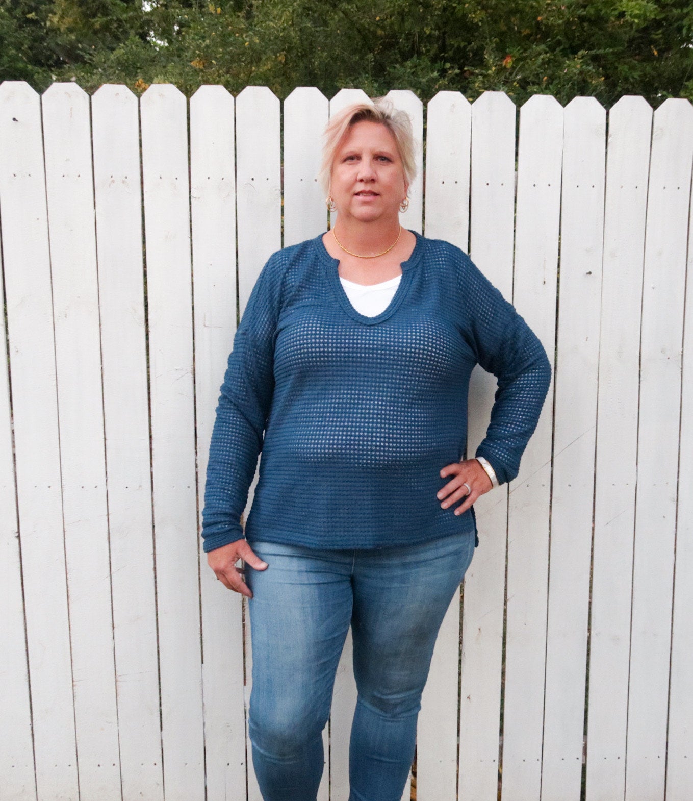 Wide Notch Relax Fit Top in Deep Teal