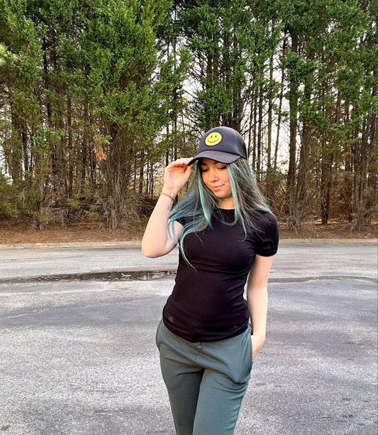Essential Short-Sleeved Micro-Ribbed Top in Black
