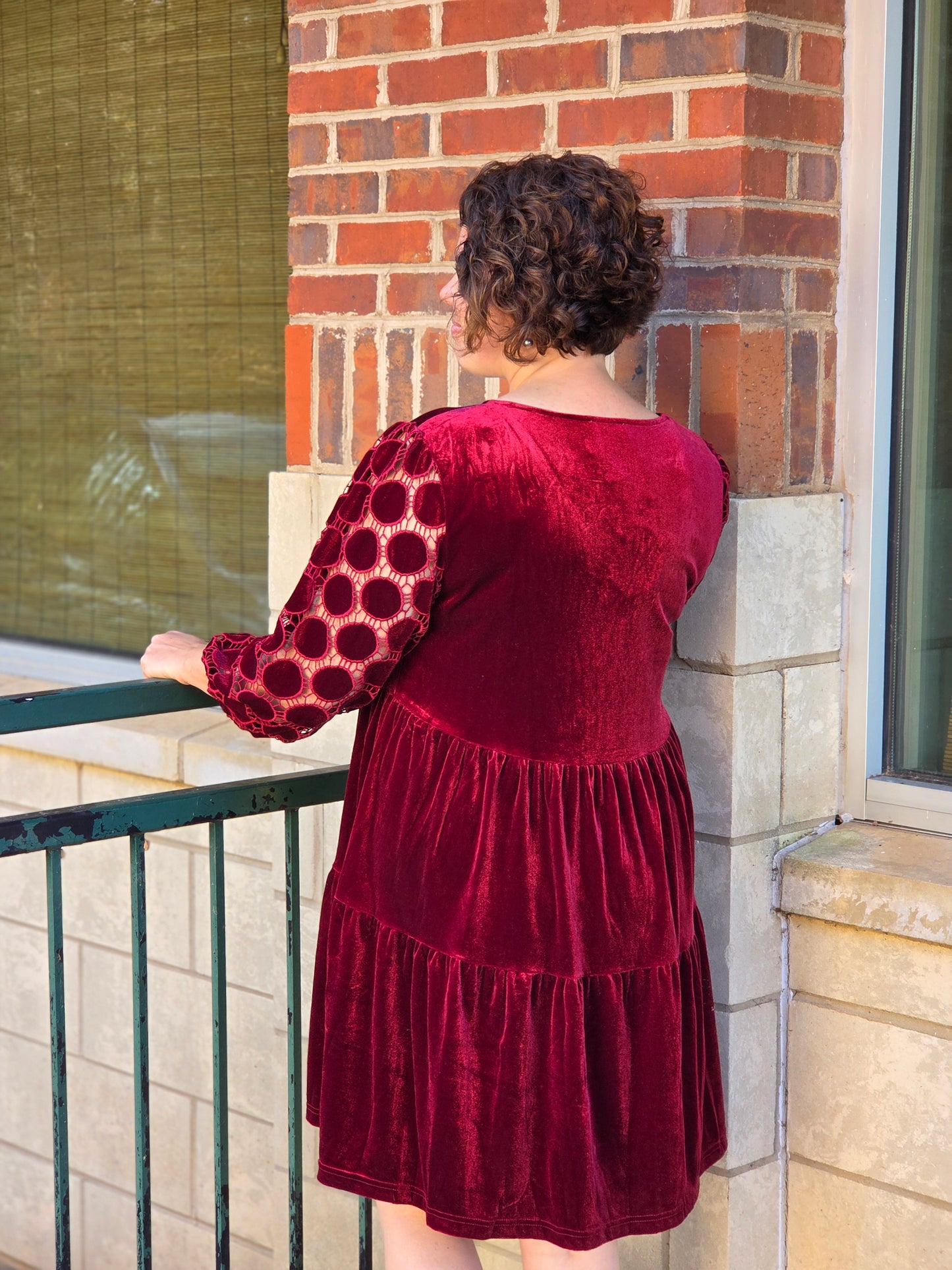 Tiered Velvet Mini Dress in Wine
